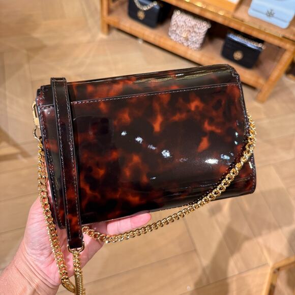 Best Price‼️Tory Burch Emerson Chain Wallet 165943 Tortoise $398 - Picture 3 of 11